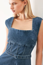 QUIET MUSE DENIM MIDI DRESS Flying Tomato
