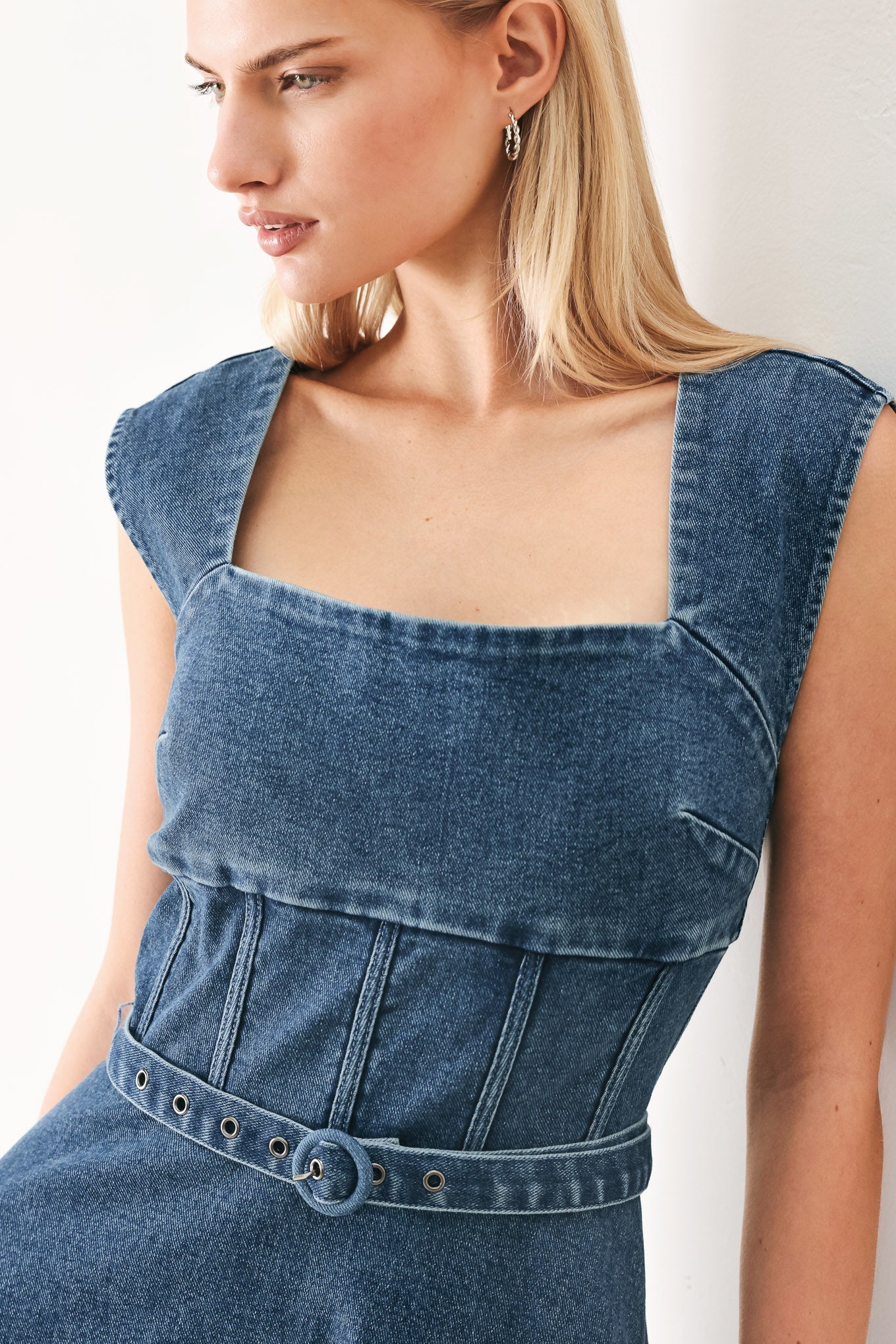 QUIET MUSE DENIM MIDI DRESS Flying Tomato