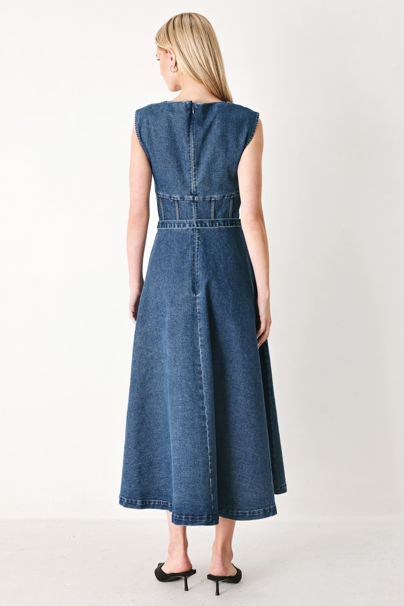 QUIET MUSE DENIM MIDI DRESS Flying Tomato