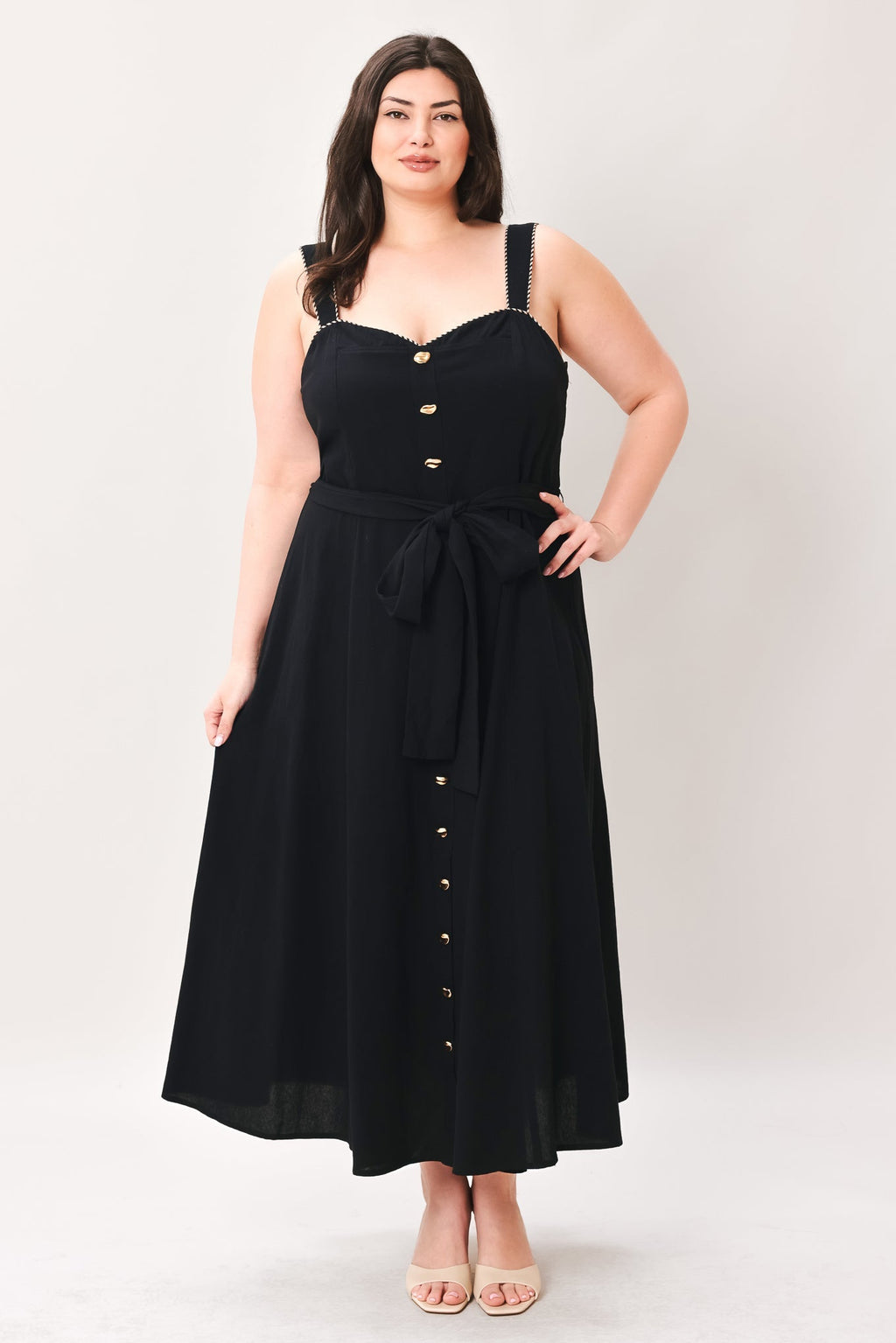 LOVELY NOIR WOVEN MIDI DRESS Flying Tomato
