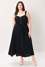 LOVELY NOIR WOVEN MIDI DRESS Flying Tomato