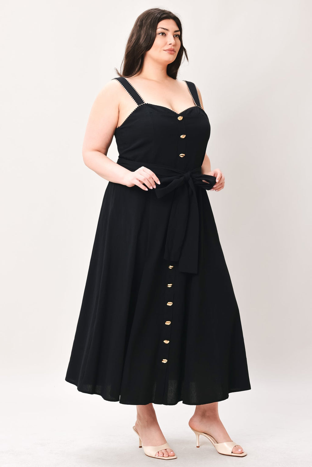 LOVELY NOIR WOVEN MIDI DRESS Flying Tomato