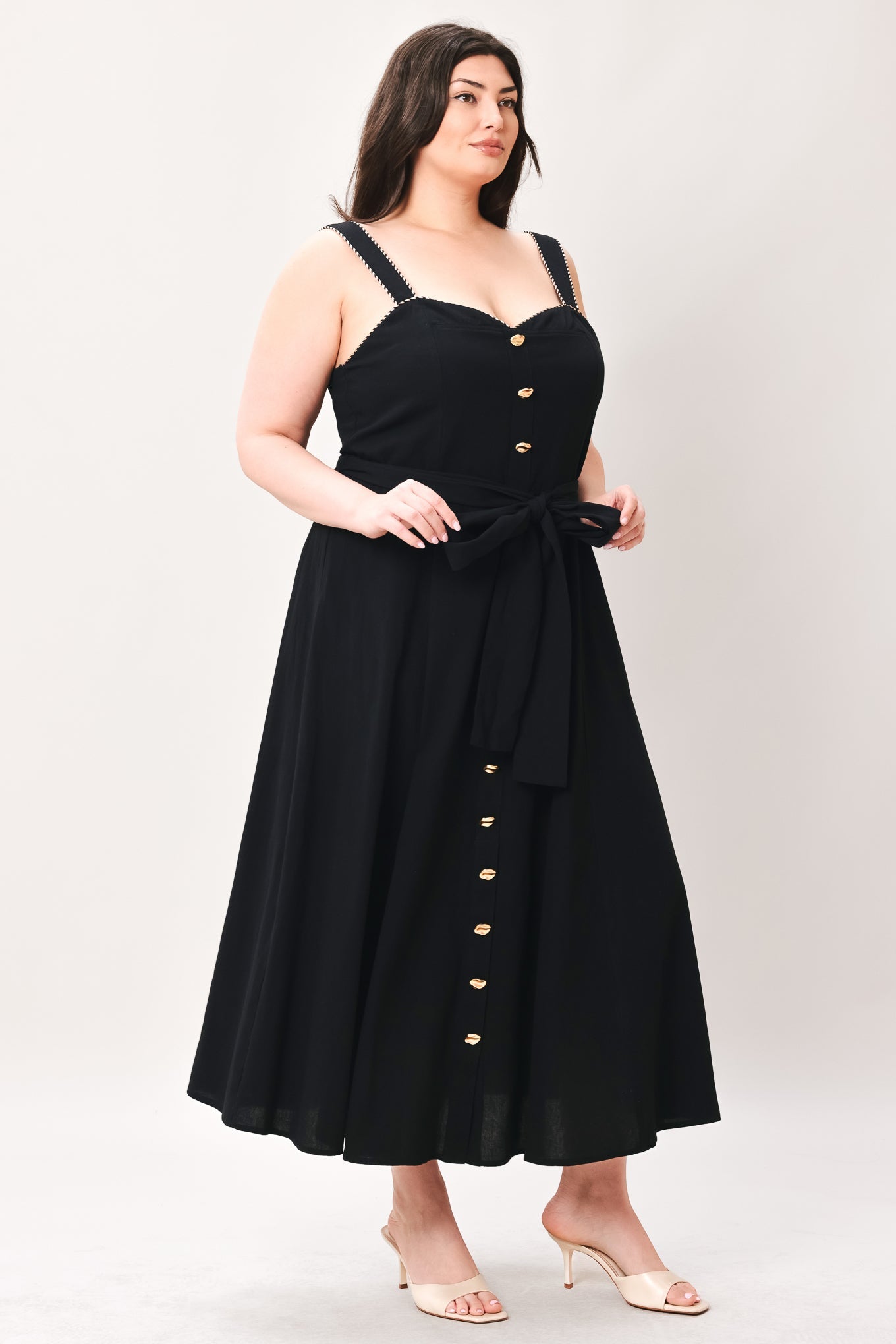 LOVELY NOIR WOVEN MIDI DRESS Flying Tomato