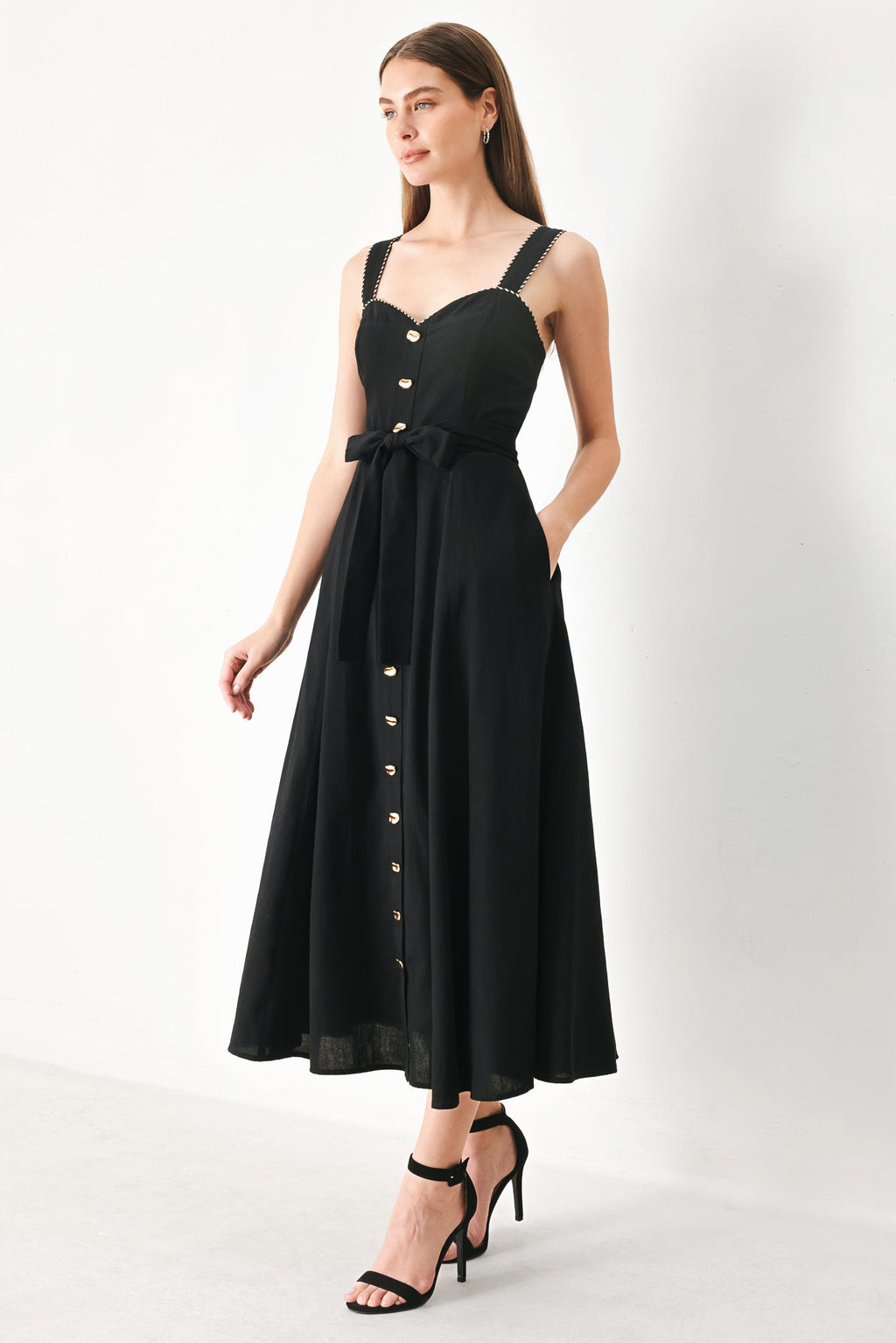 LOVELY NOIR WOVEN MIDI DRESS Flying Tomato