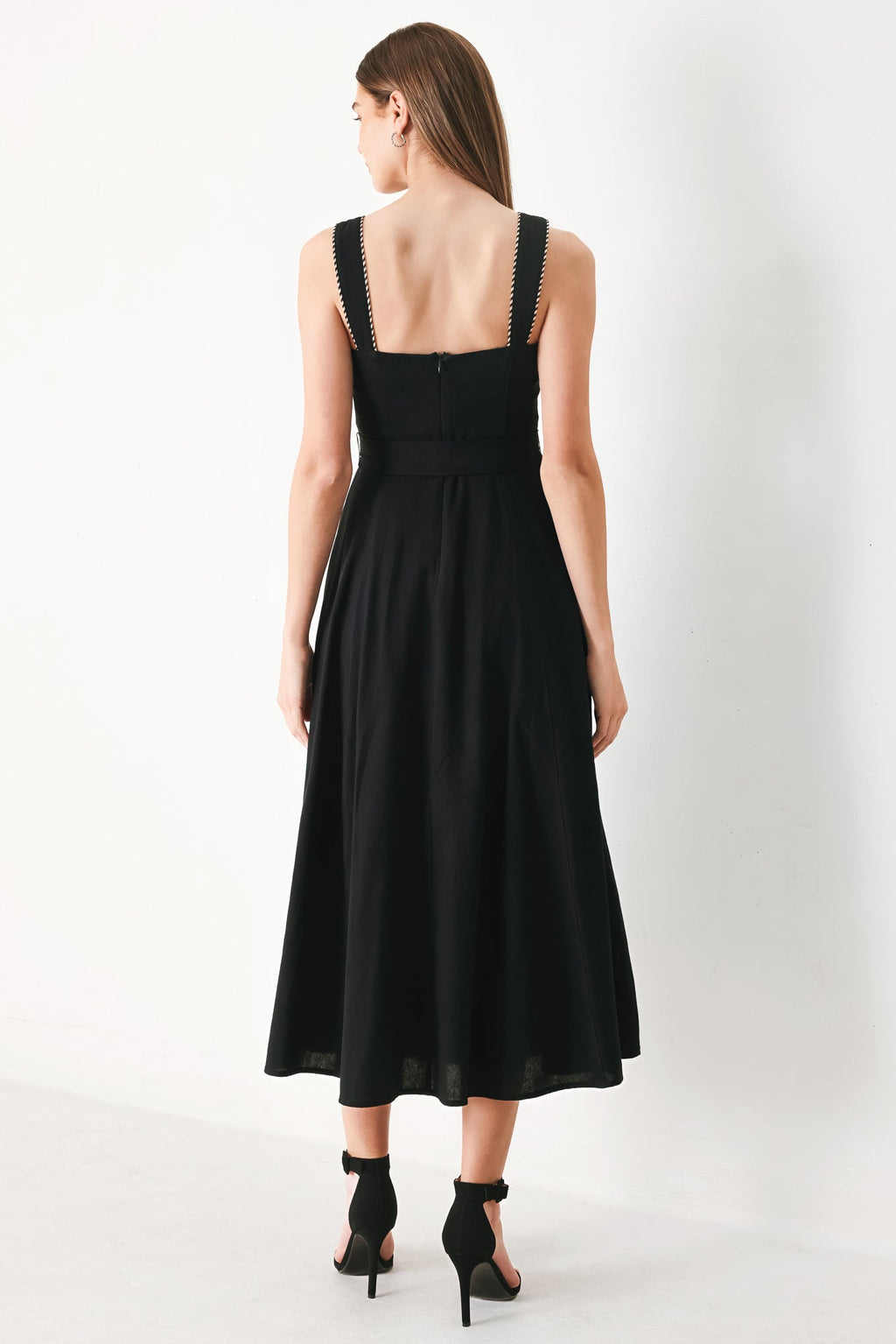 LOVELY NOIR WOVEN MIDI DRESS Flying Tomato