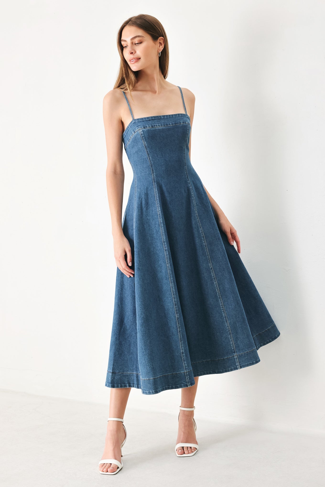 SUMMER INDIGO DENIM MIDI DRESS Flying Tomato