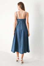 SUMMER INDIGO DENIM MIDI DRESS Flying Tomato