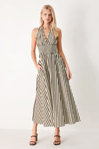 VACATION LINE STRIP WOVEN MIDI DRESS Flying Tomato