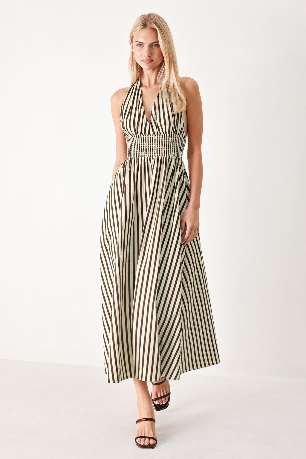 VACATION LINE STRIP WOVEN MIDI DRESS Flying Tomato