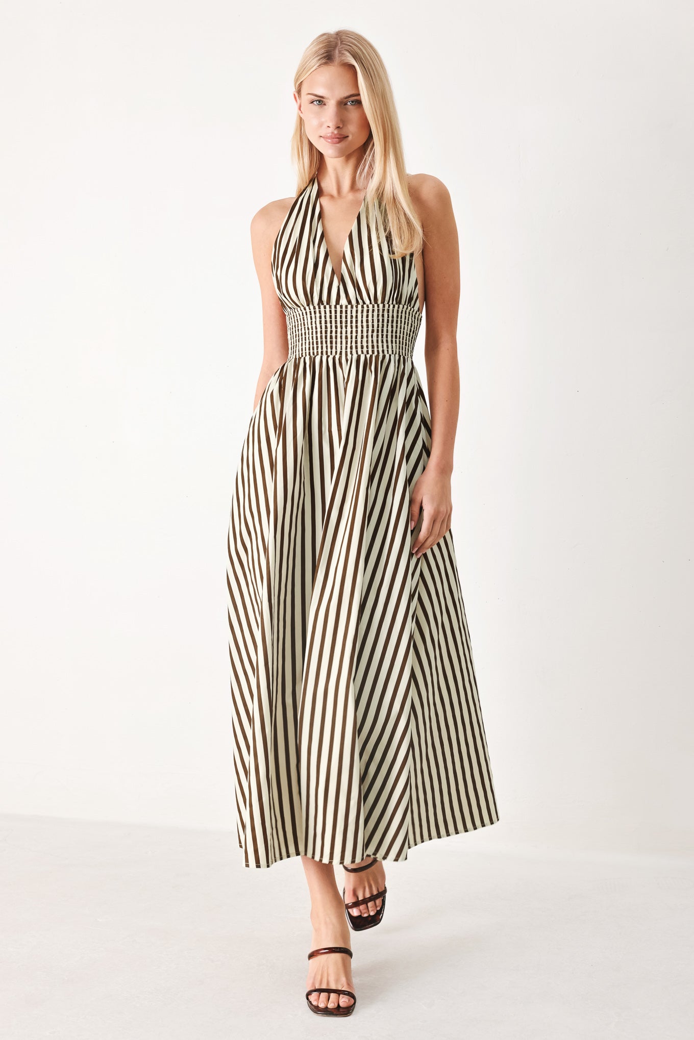 VACATION LINE STRIP WOVEN MIDI DRESS Flying Tomato