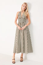 VACATION LINE STRIP WOVEN MIDI DRESS Flying Tomato