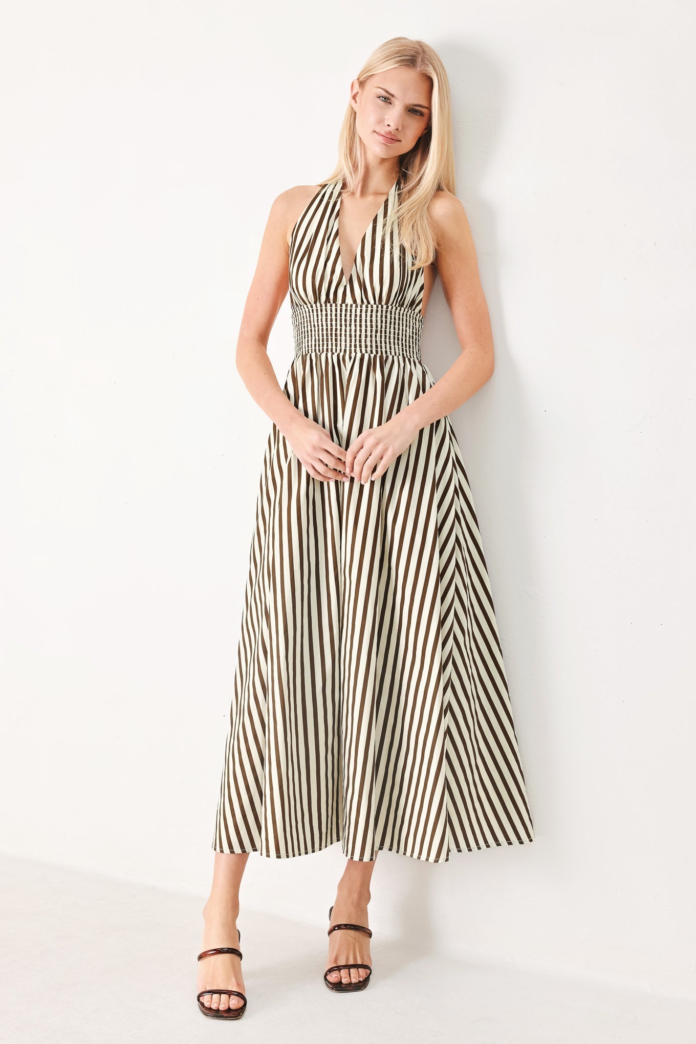 VACATION LINE STRIP WOVEN MIDI DRESS Flying Tomato