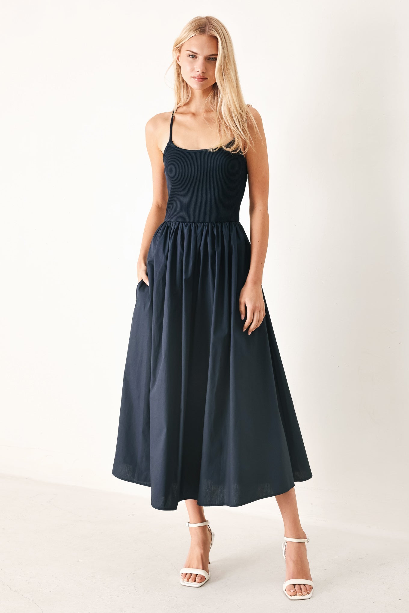 EASY BREEZE NAVY WOVEN MIDI DRESS Flying Tomato