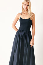 EASY BREEZE NAVY WOVEN MIDI DRESS Flying Tomato