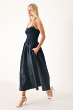 EASY BREEZE NAVY WOVEN MIDI DRESS Flying Tomato