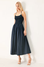 EASY BREEZE NAVY WOVEN MIDI DRESS Flying Tomato