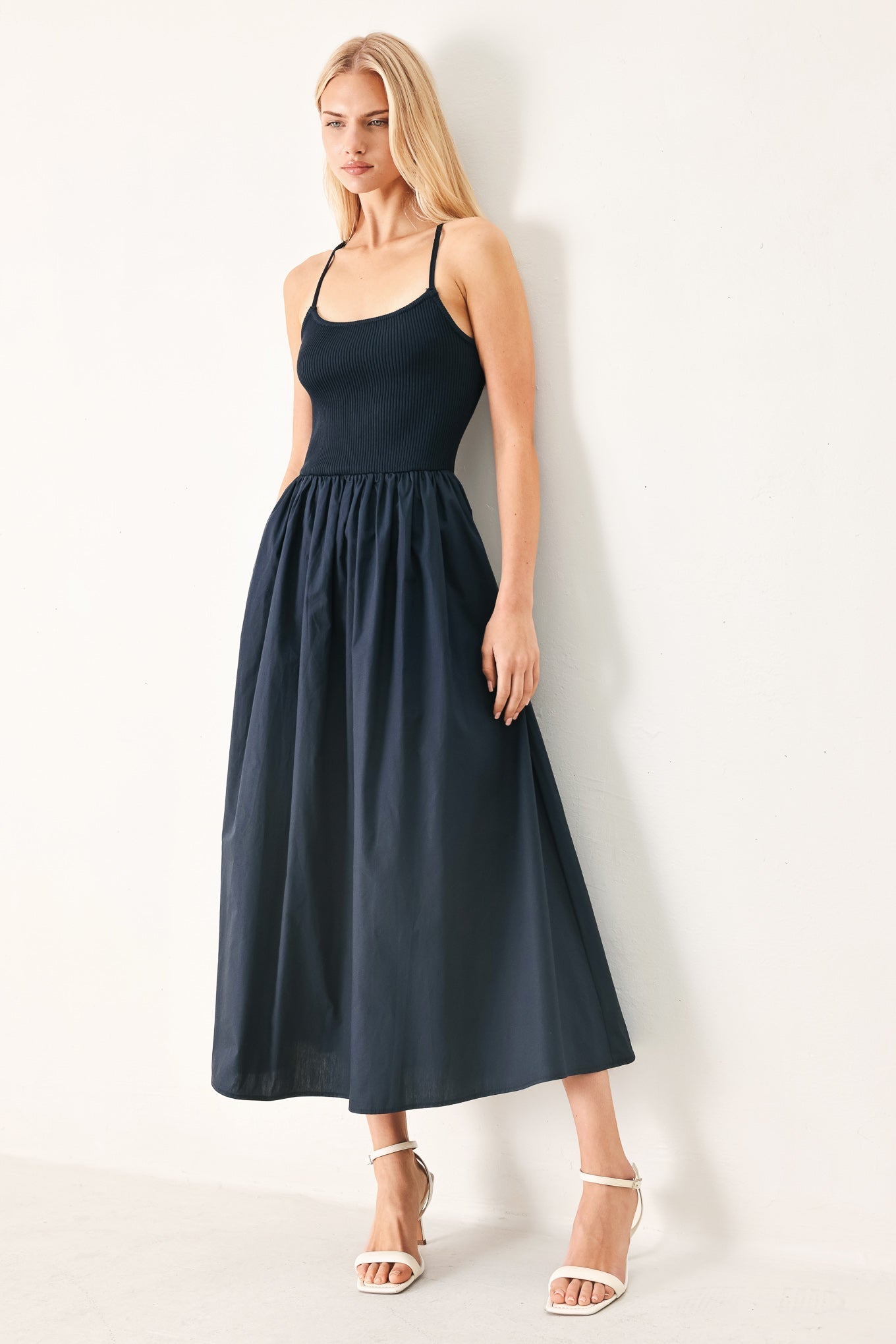 EASY BREEZE NAVY WOVEN MIDI DRESS Flying Tomato