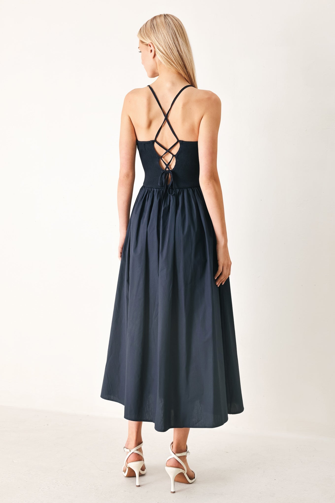 EASY BREEZE NAVY WOVEN MIDI DRESS Flying Tomato