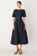 ROMANTIC DENIM WOVEN MIDI DRESS