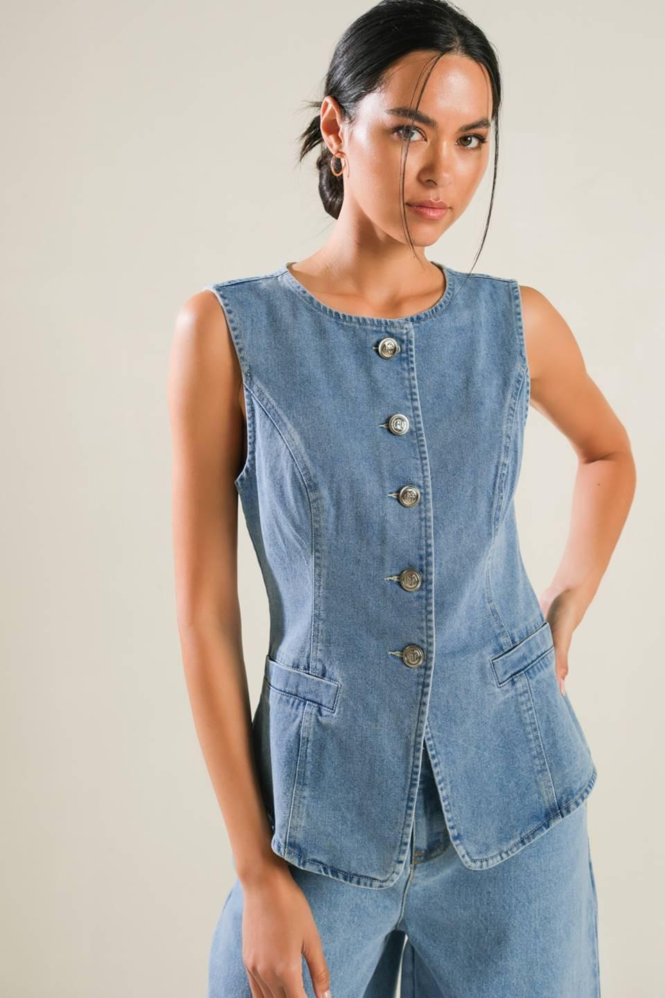 ADVENTURE AWAITS DENIM VEST Flying Tomato