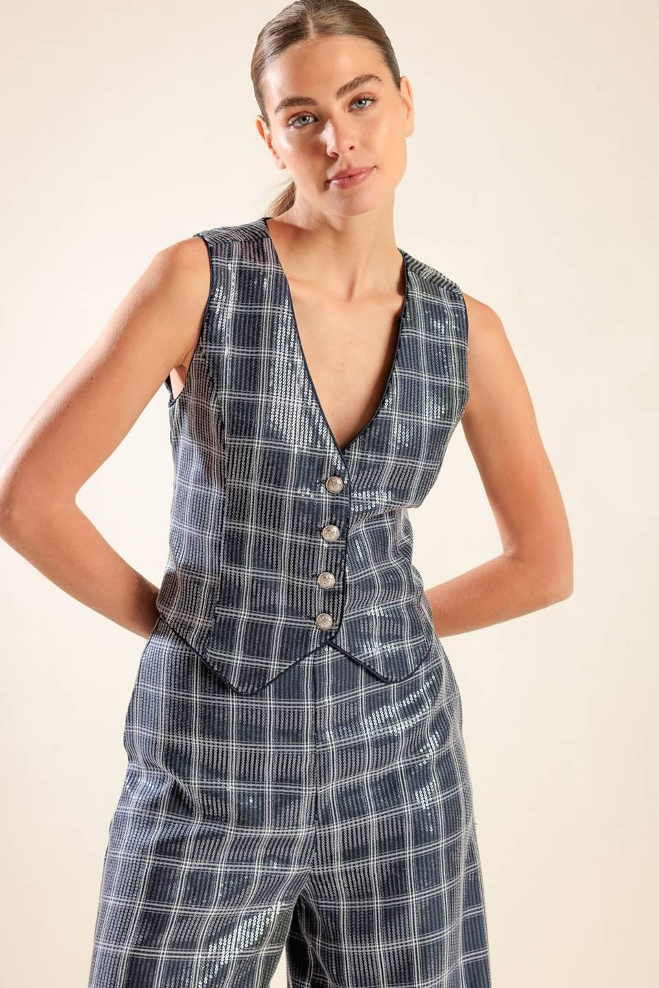 TRAVELING FAR NAVY SEQUIN VEST Flying Tomato