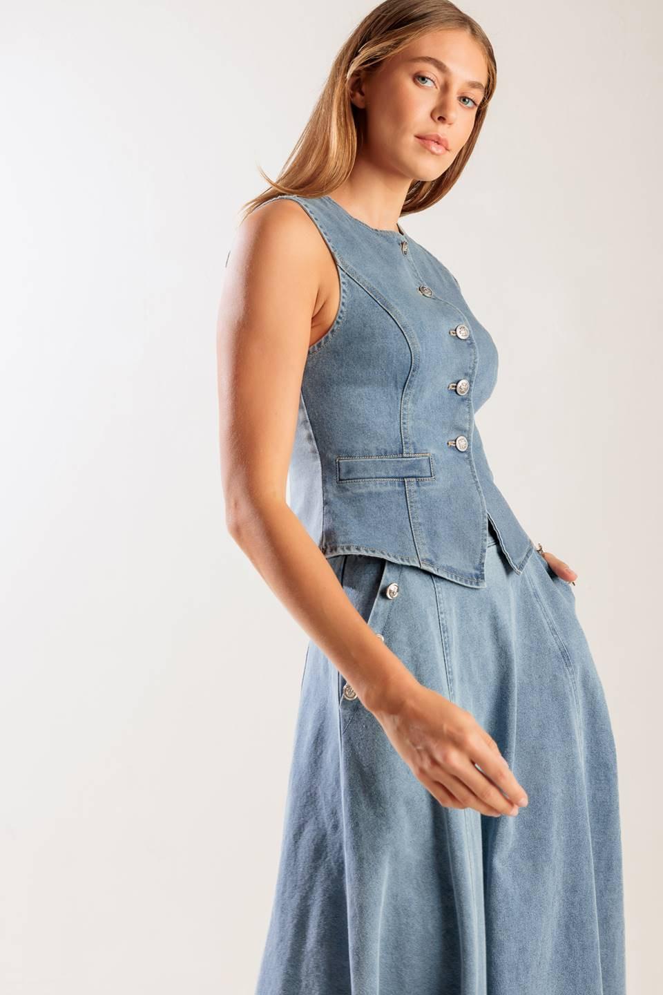 AT FIRST GLANCE DENIM VEST Flying Tomato