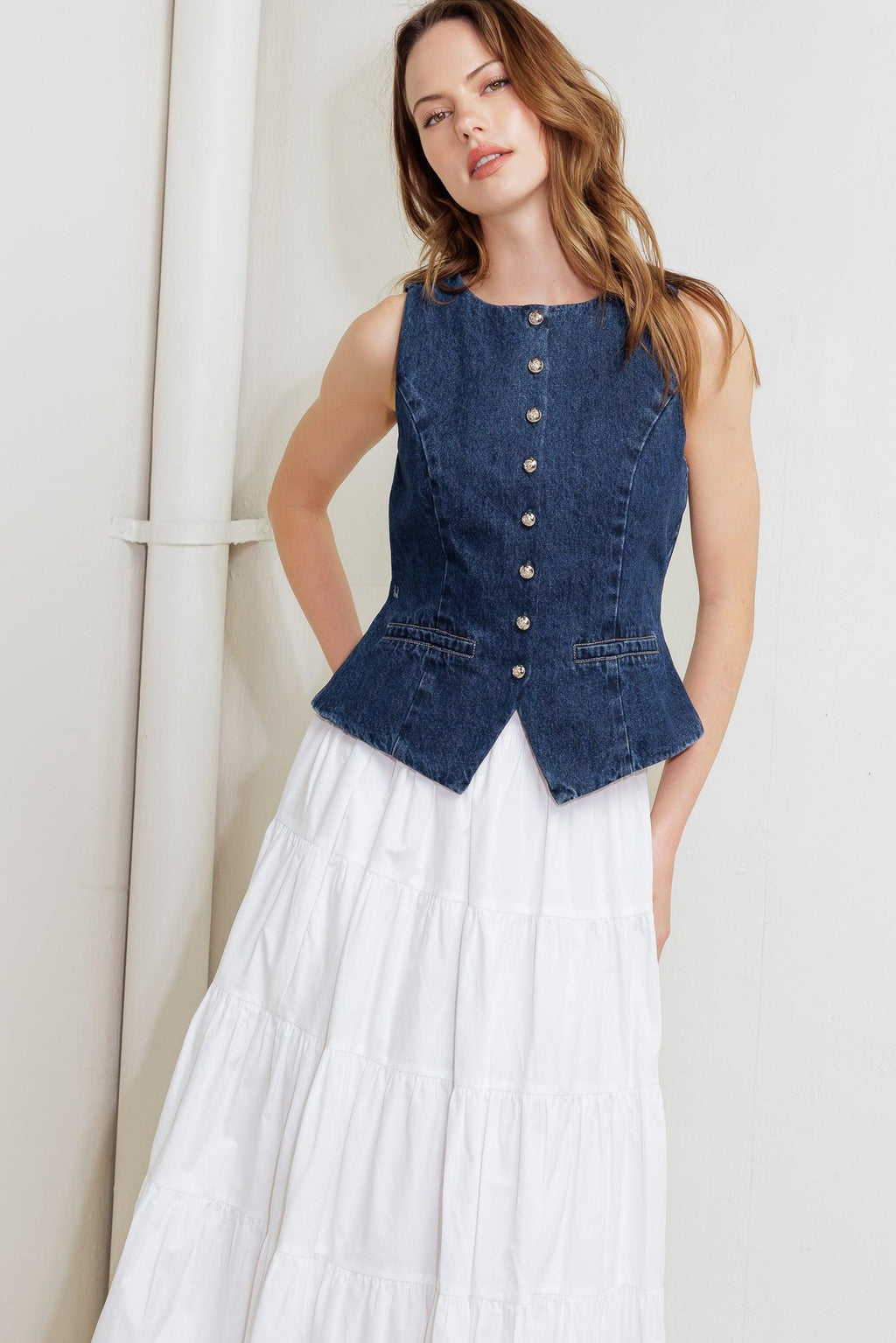 COFFEE PETAL DENIM VEST Flying Tomato