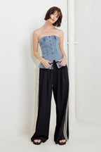 STITCHED SILHOUETTE DENIM TOP Flying Tomato