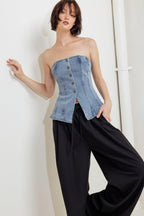 STITCHED SILHOUETTE DENIM TOP Flying Tomato