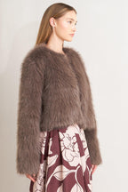 LONDON FLARE MOCHA FAUX FUR CROP JACKET Flying Tomato