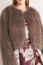 LONDON FLARE MOCHA FAUX FUR CROP JACKET Flying Tomato