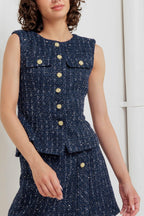 PARISIAN TWEED NAVY WOVEN TWEED VEST Flying Tomato