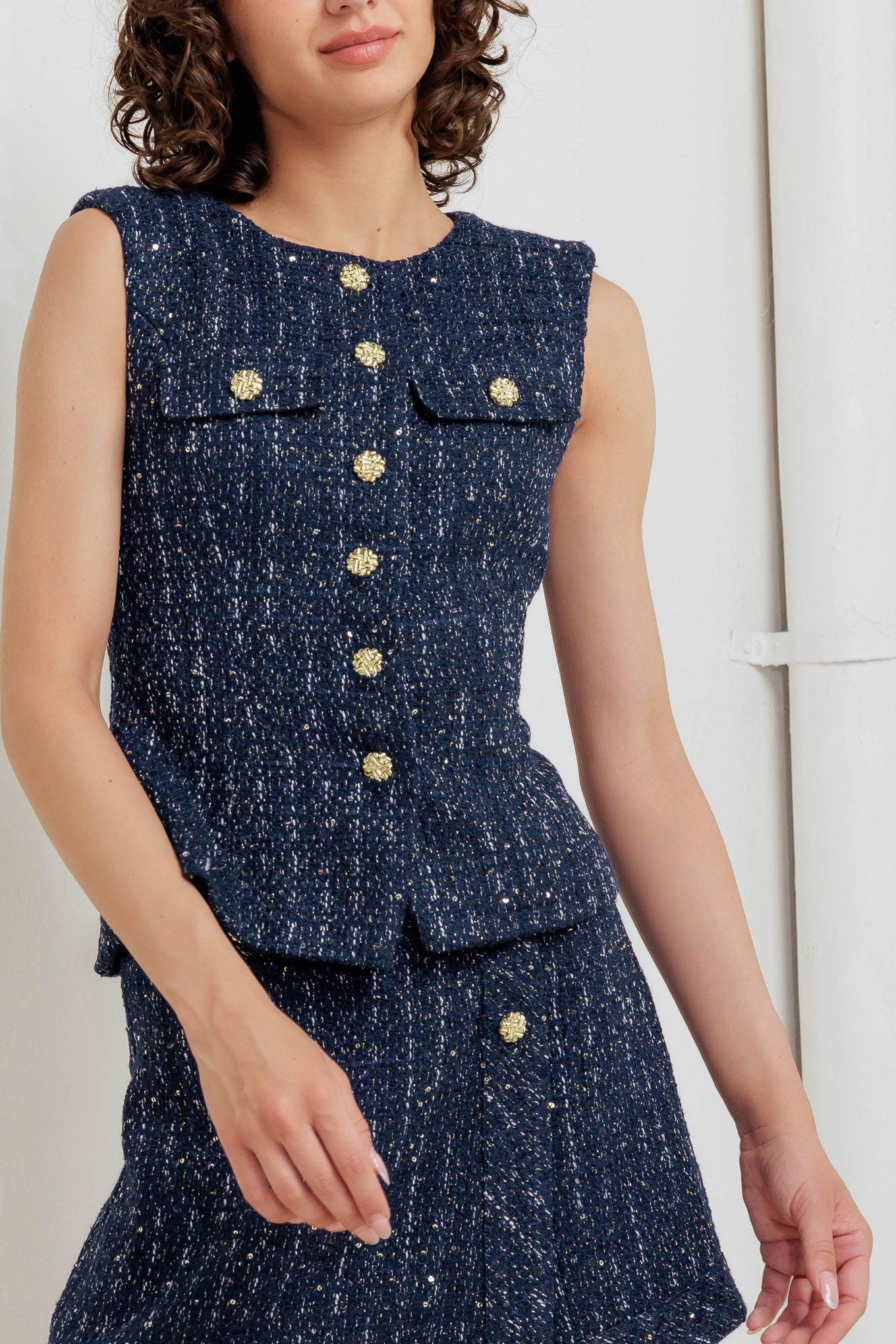 PARISIAN TWEED NAVY WOVEN TWEED VEST Flying Tomato
