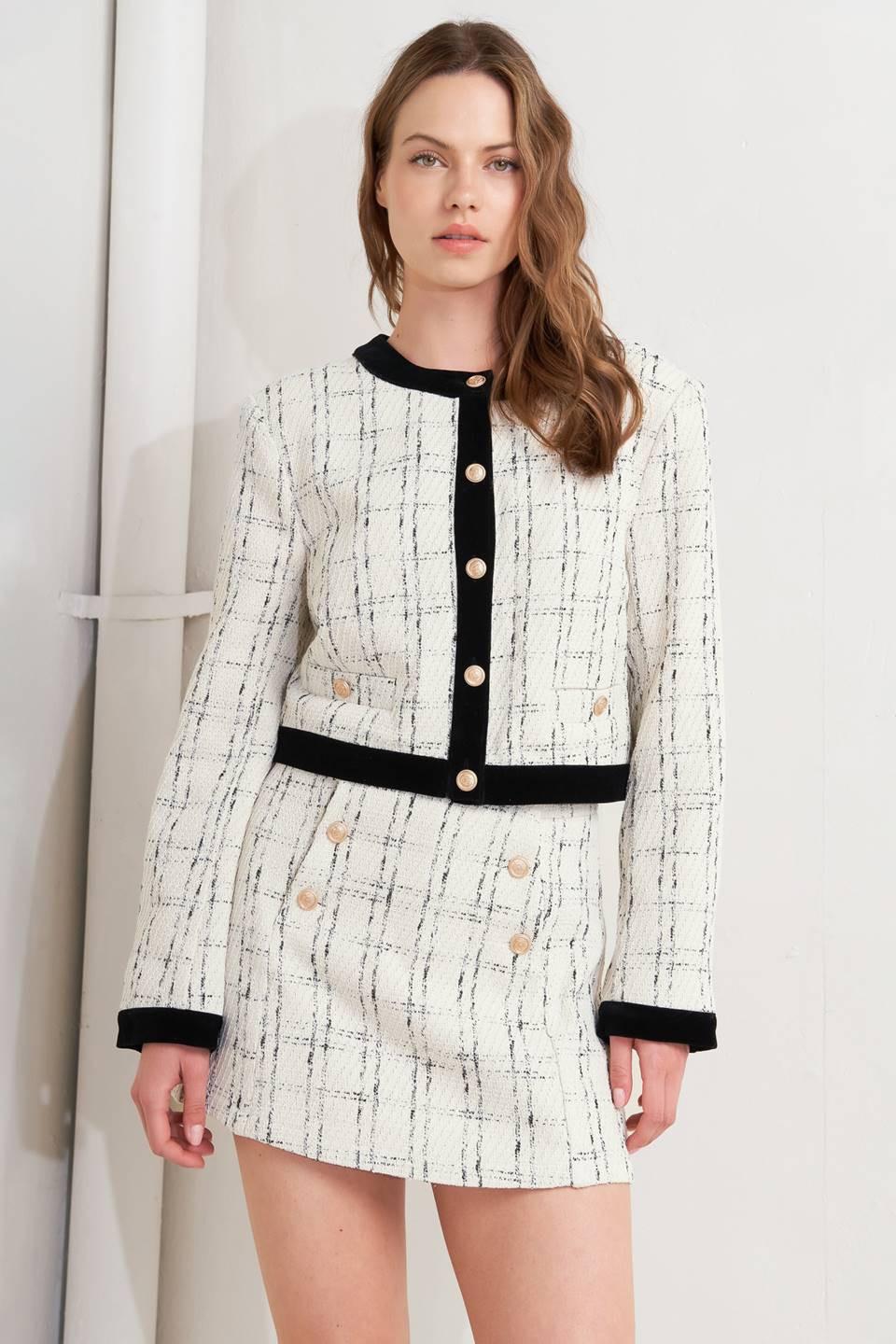 PARIS BOUND WOVEN TWEED CROP JACKET Flying Tomato