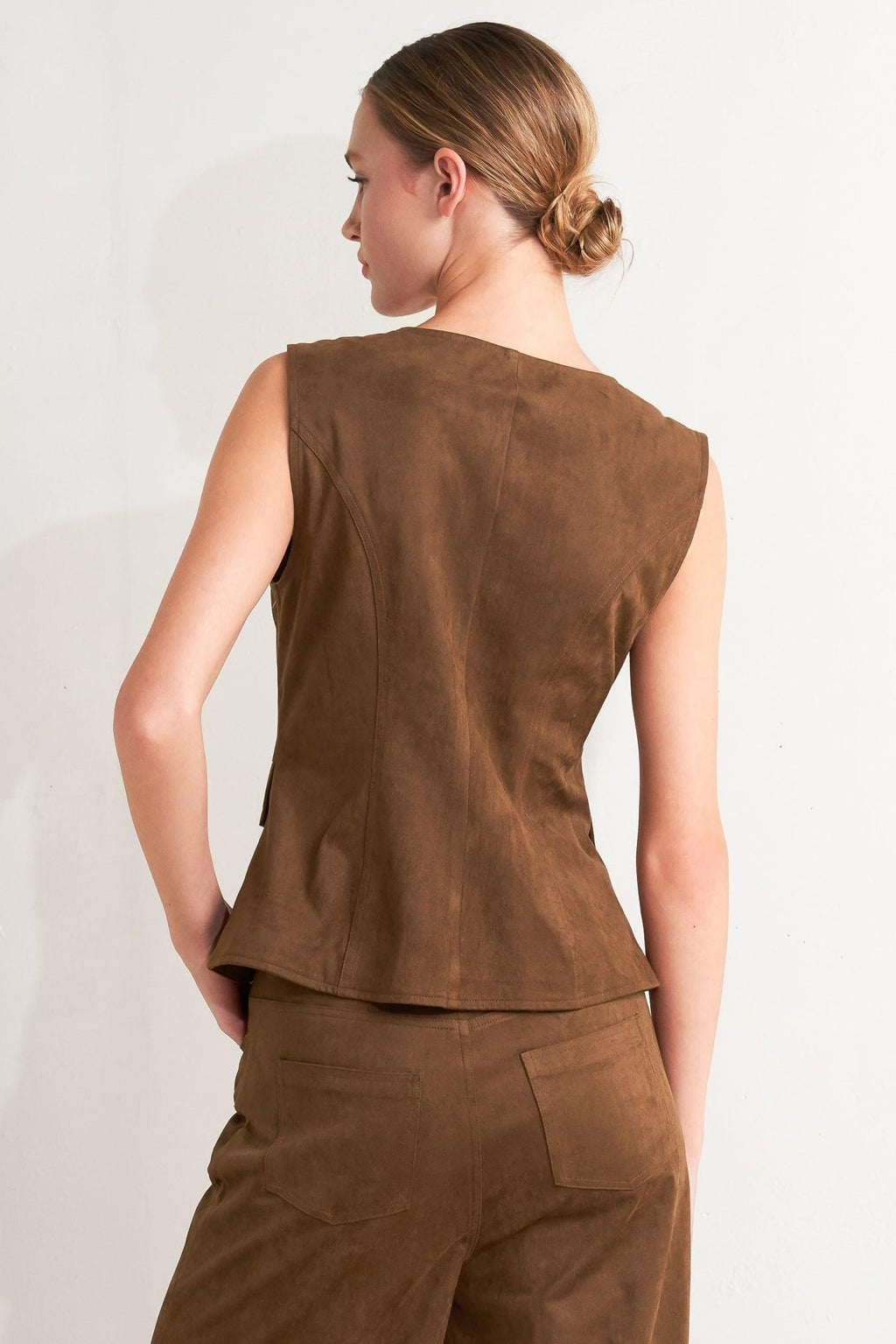 BROWN SUGAR FAUX SUEDE VEST Flying Tomato