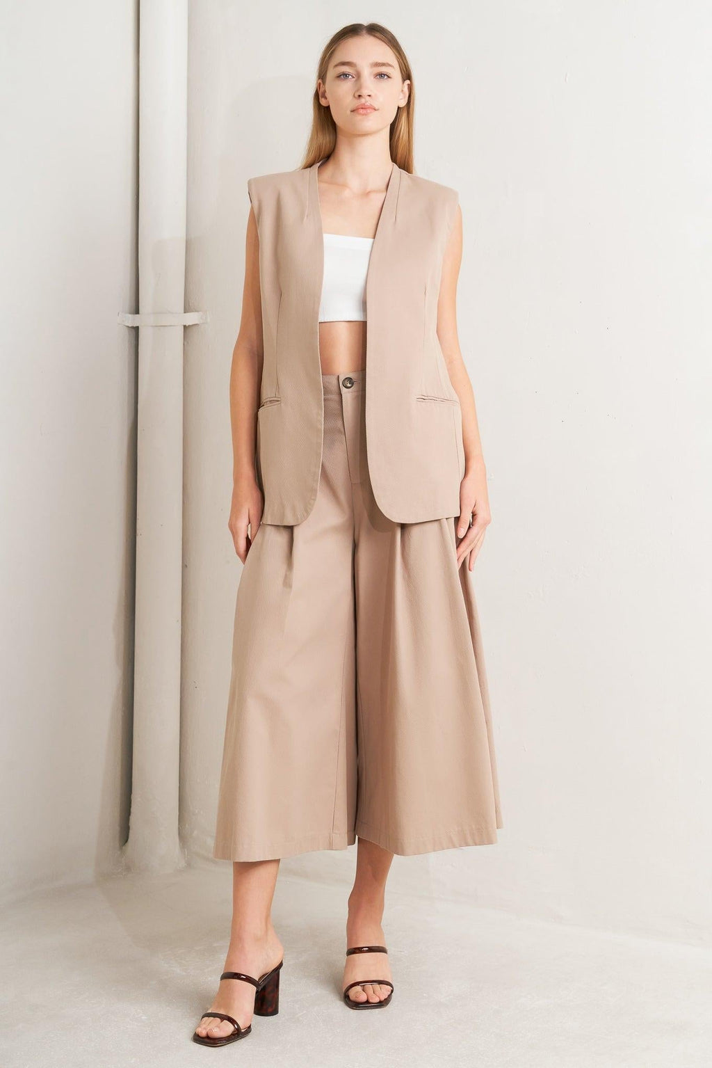 ELEGANT PLEAT WOVEN MIDI VEST Flying Tomato