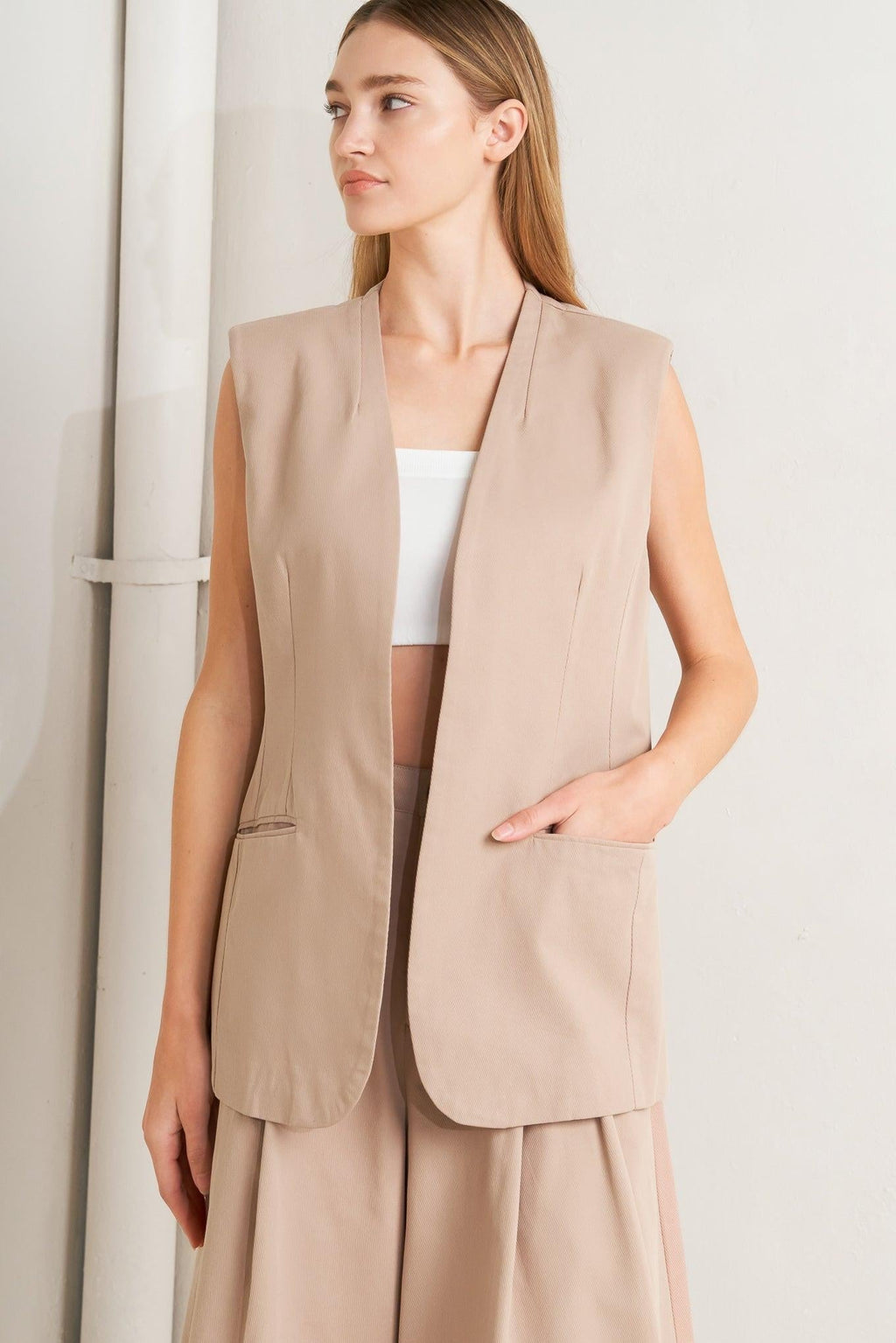 ELEGANT PLEAT WOVEN MIDI VEST Flying Tomato