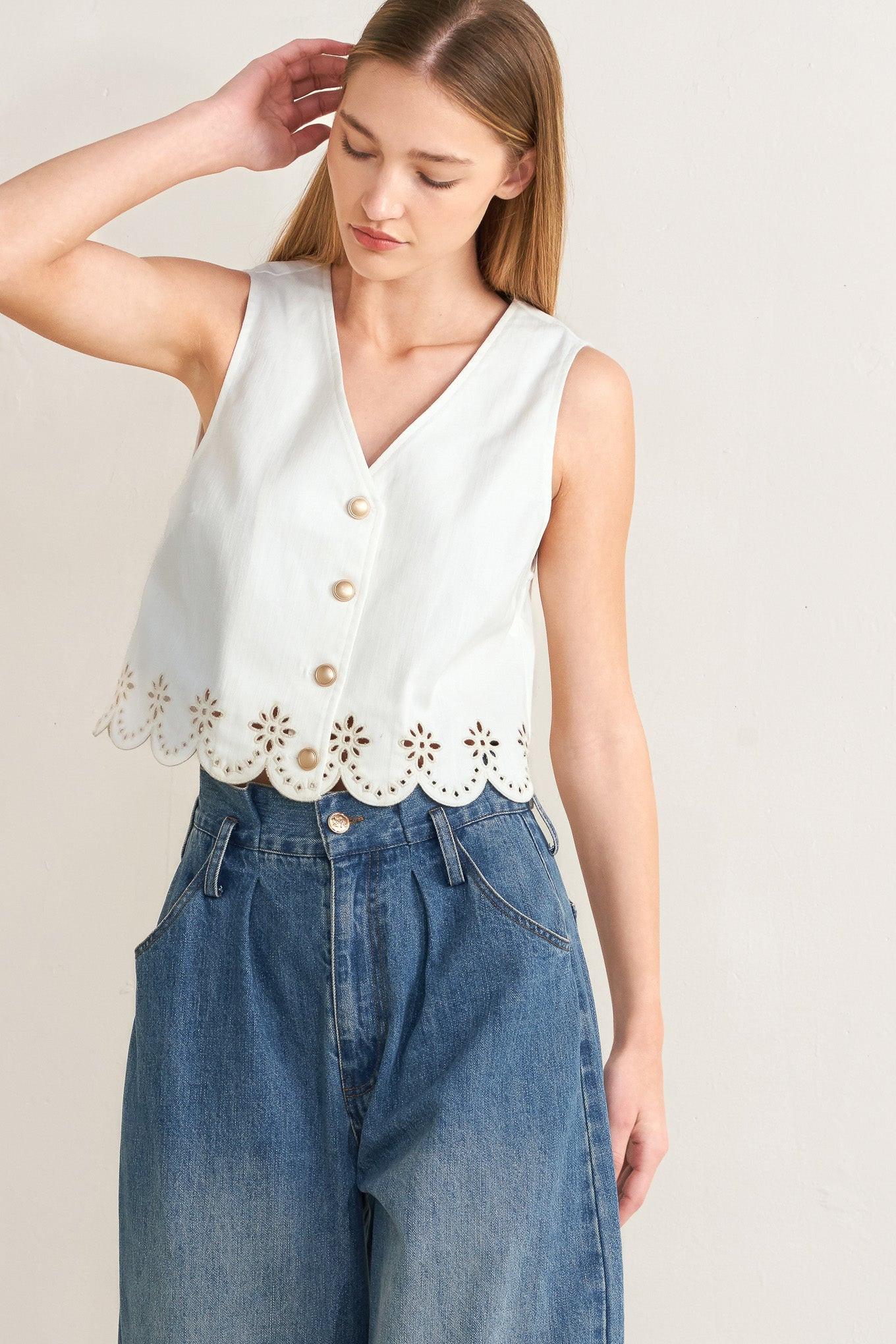 SEAFOAM SCALLOP WOVEN VEST Flying Tomato