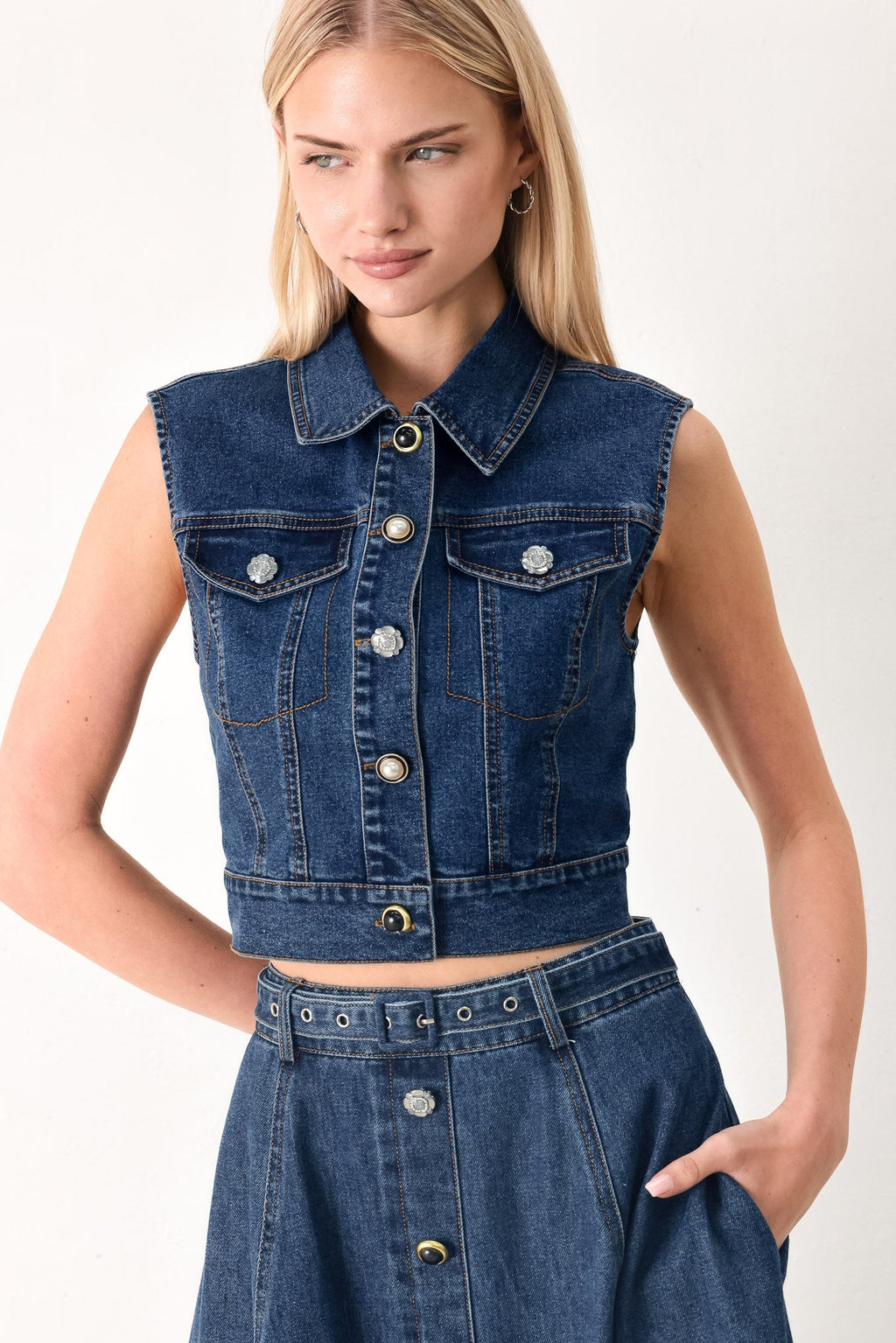 SWEET TALKER DENIM CROP VEST Flying Tomato