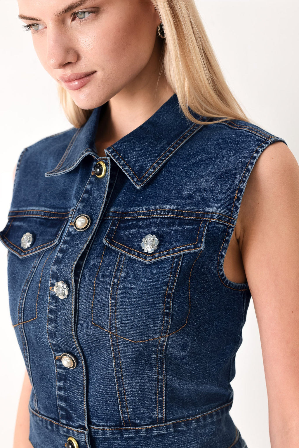 SWEET TALKER DENIM CROP VEST Flying Tomato