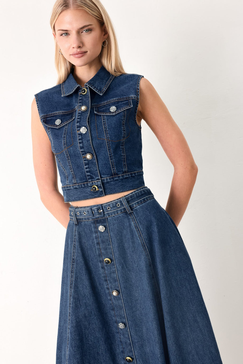 SWEET TALKER DENIM CROP VEST Flying Tomato