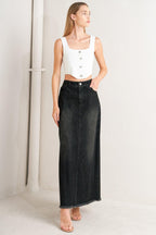 TALK ABOUT BEAUTY DENIM MIDI SKIRT Flying Tomato