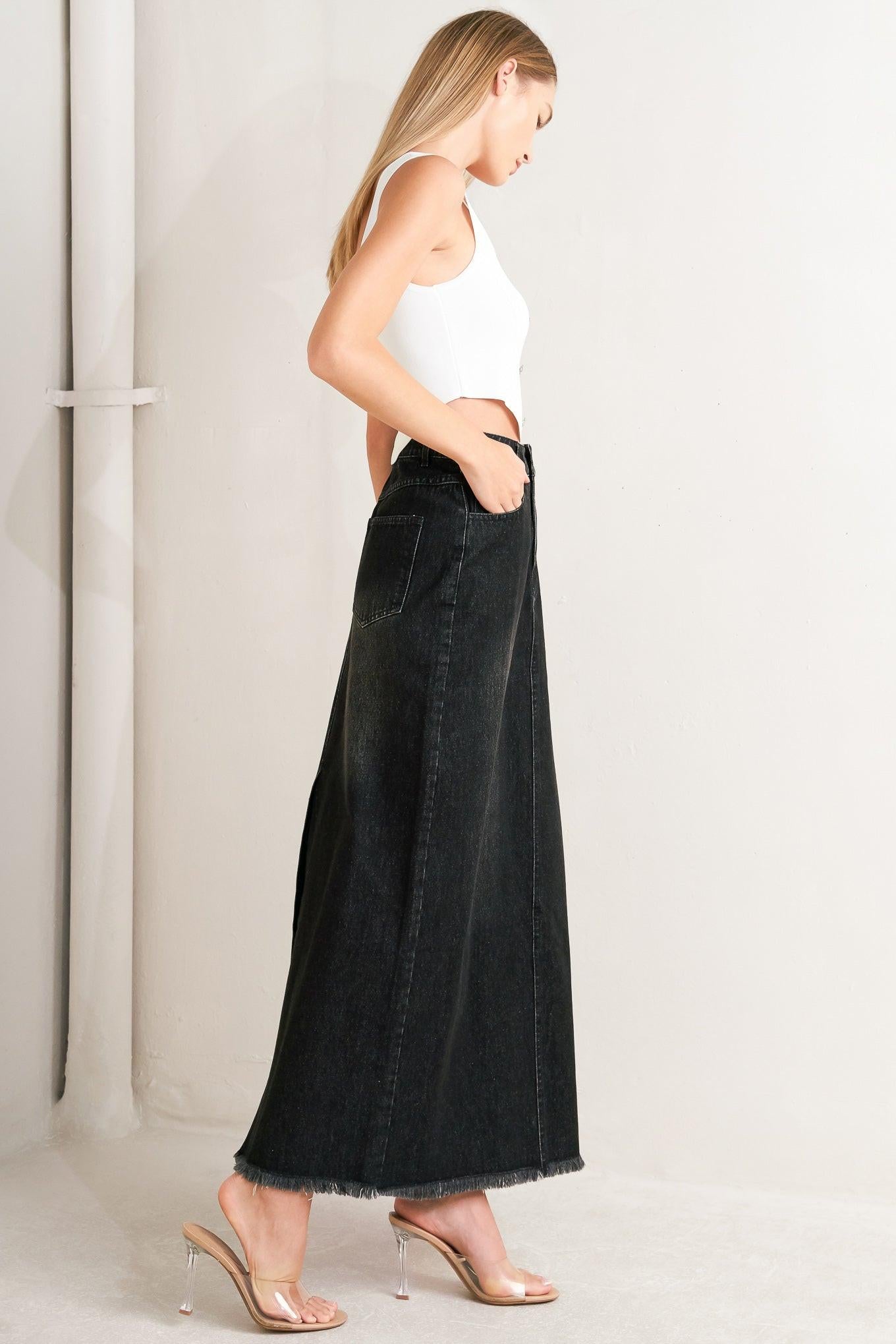 TALK ABOUT BEAUTY DENIM MIDI SKIRT Flying Tomato