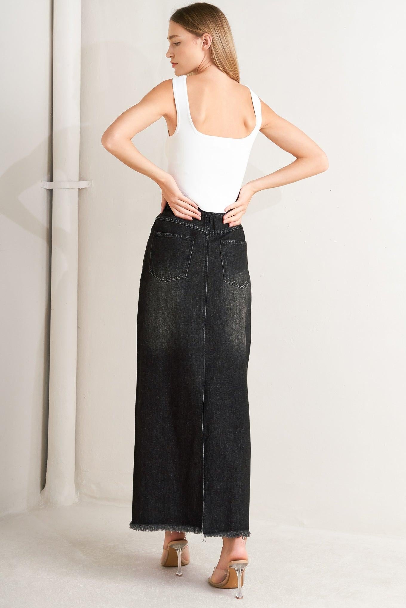 TALK ABOUT BEAUTY DENIM MIDI SKIRT Flying Tomato