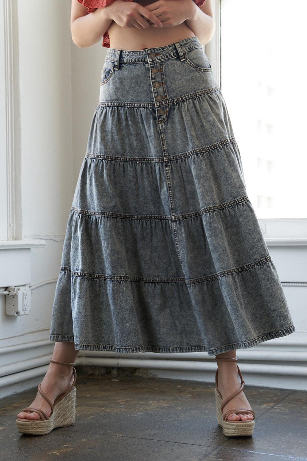 SIMPLE STATEMENT DENIM MIDI SKIRT Flying Tomato