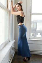 WHISPERING WINDS DENIM MIDI SKIRT Flying Tomato