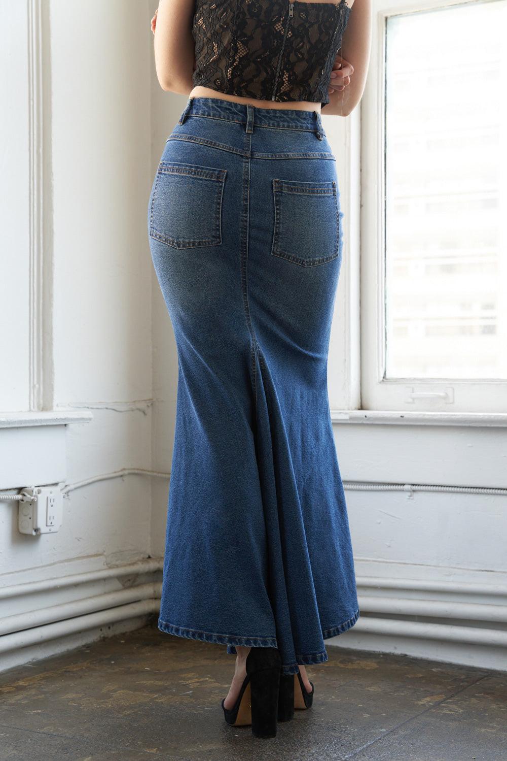WHISPERING WINDS DENIM MIDI SKIRT Flying Tomato