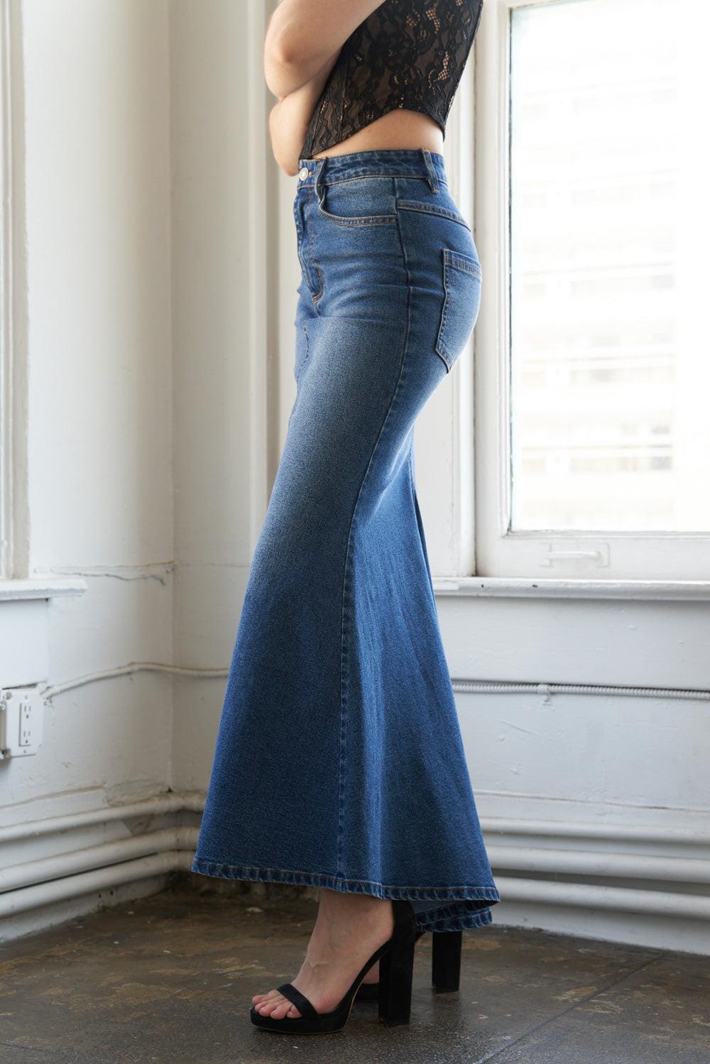 WHISPERING WINDS DENIM MIDI SKIRT Flying Tomato