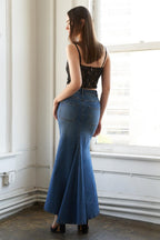 WHISPERING WINDS DENIM MIDI SKIRT Flying Tomato