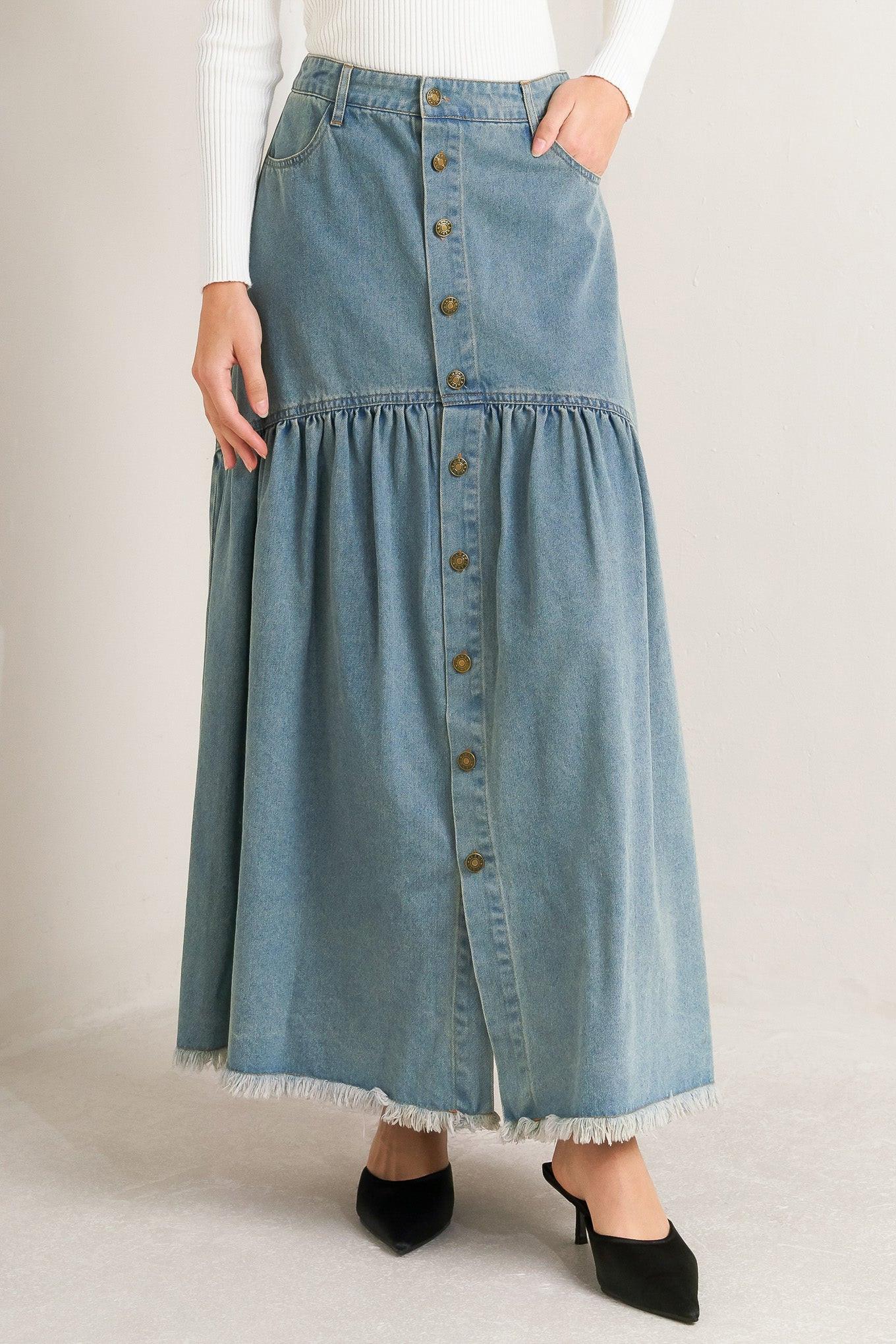 INTRICATE CHARM DENIM MIDI SKIRT Flying Tomato